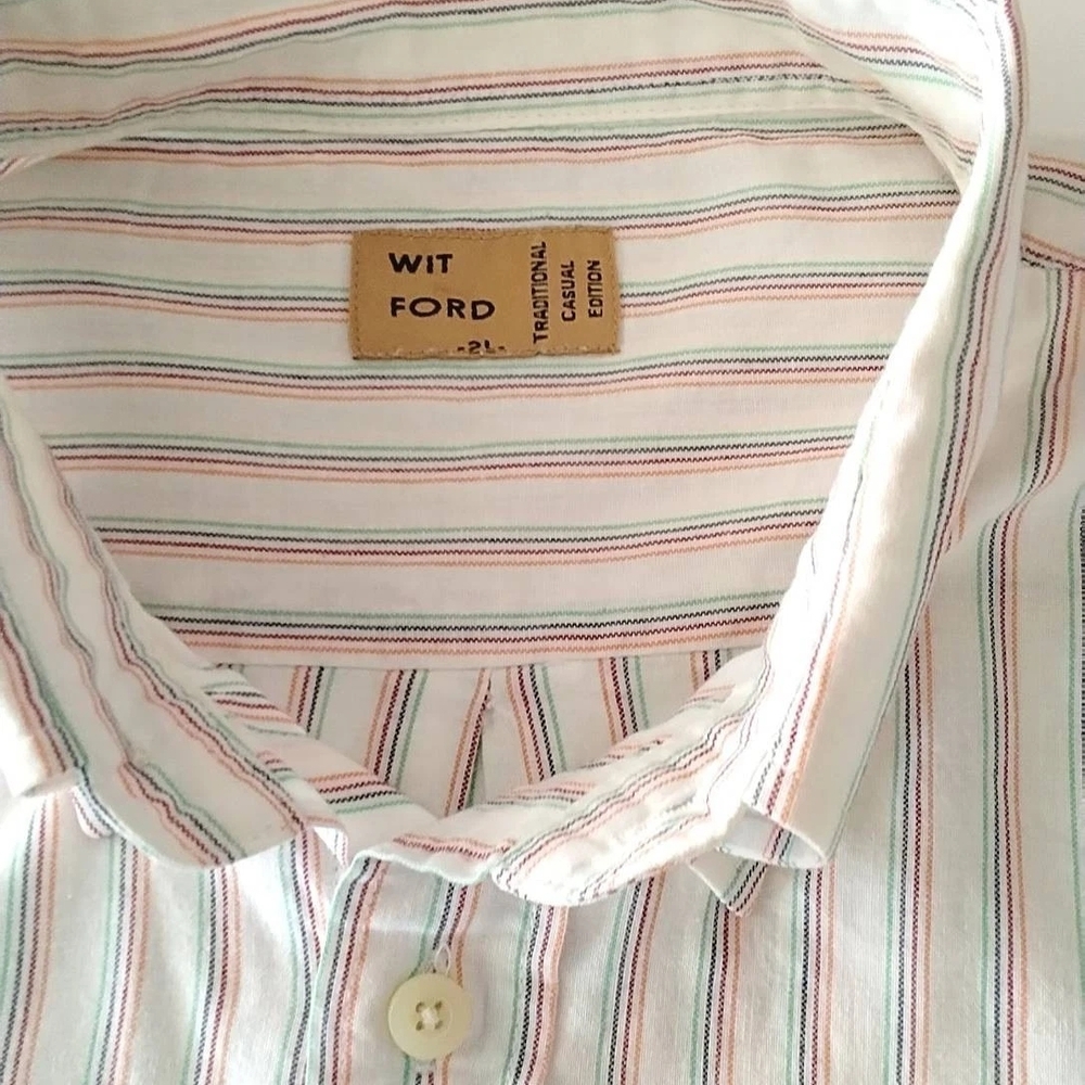 Men’s White Multistripe Button-Up Shirt